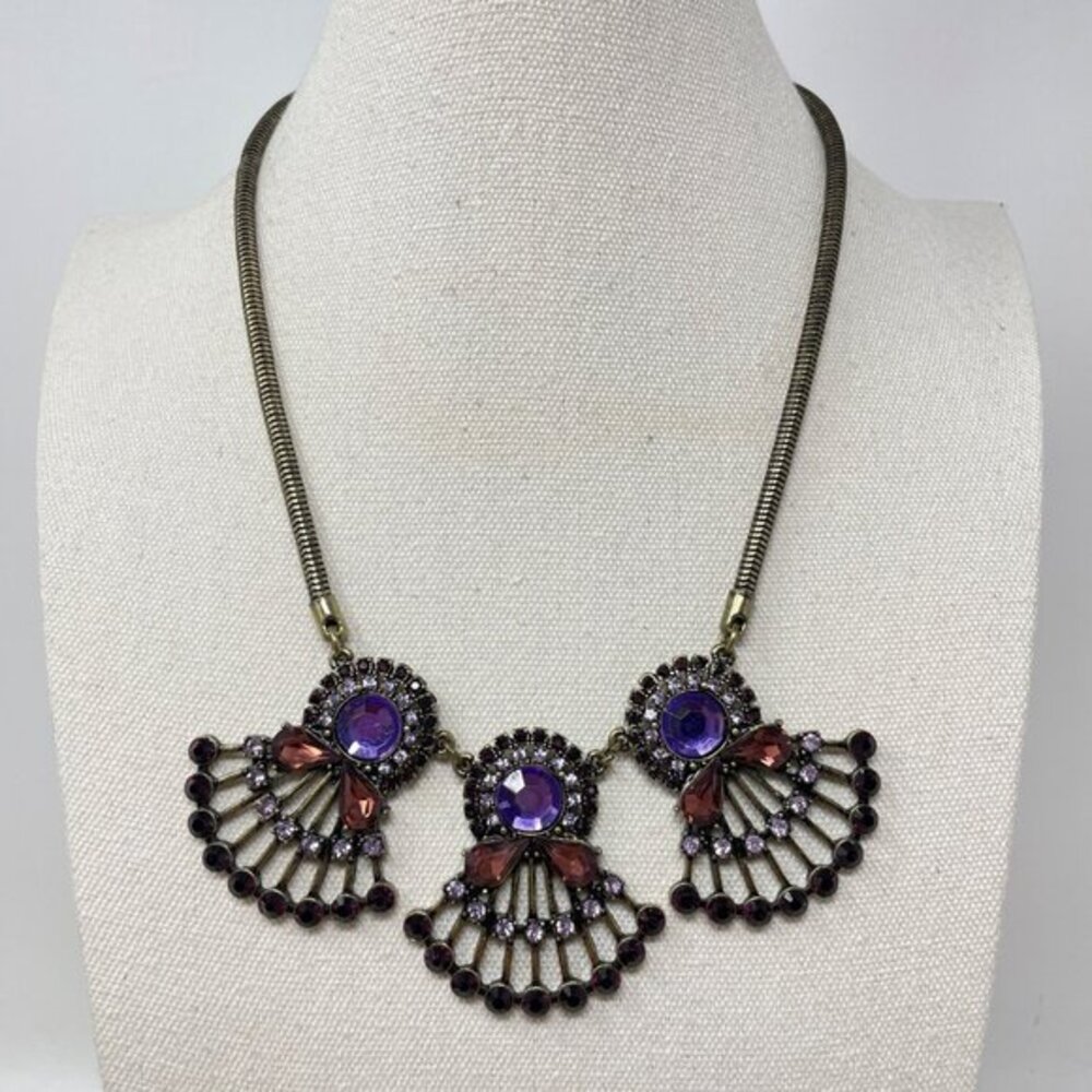 Olivia Welles Fan‎ Favorite Necklace Triple Fan Pendant Statement Purple New